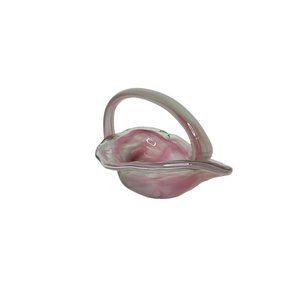 beautifull vintage 1980's pink swirl art glass trinket dish 8"L X 4.5"h.